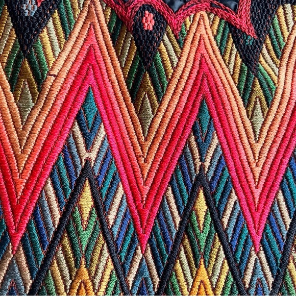 Vintage 70s Guatemalan Huipil Handmade Tunic Top – Red Brown Geometric P… - Picture 11 of 15